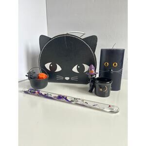 Halloween Lot Black Cat Box Candle Holder Cauldron Wand Spooky Decor